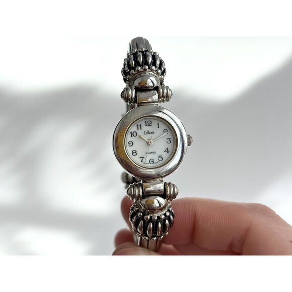 Collezier Cuff Bracelet Silver Toned Ladies Vintage Wristwatch - 22mm - WORKS! - Picture 2 of 11